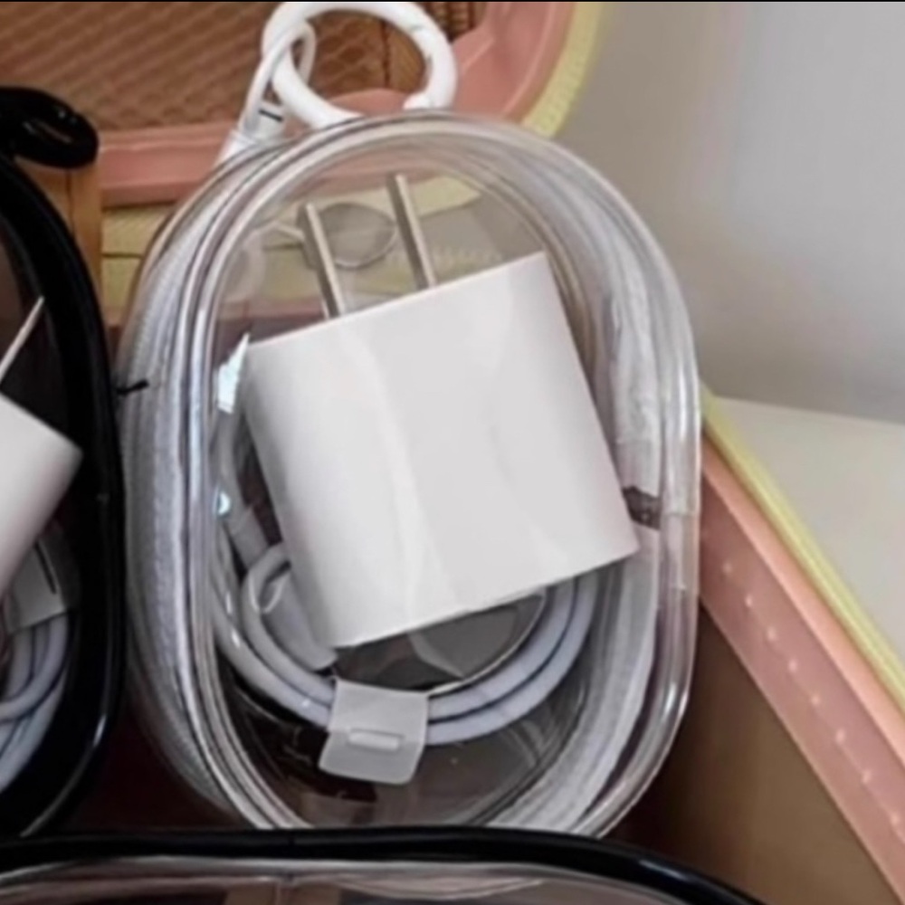 💞 New Small White Transparent Keychain Charging Cable Storage Bag